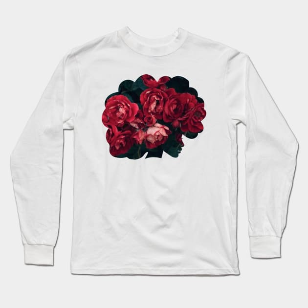 Black Flower Girl Long Sleeve T-Shirt by Tingsy